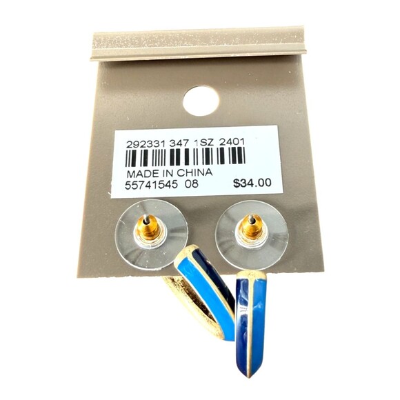 J. Jill Hoop Earrings Blue Enamel Gold Tone Post Lightweight Classic Versatile - Picture 9 of 11